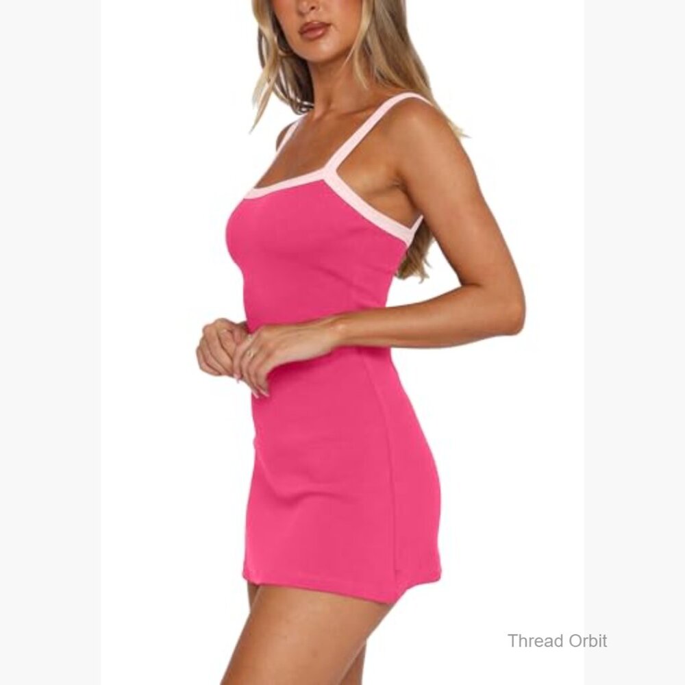 Ribbed Bodycon Mini Dress Square Neck Sleeveless Tank Top Summer Casual Party - Picture 2 of 6